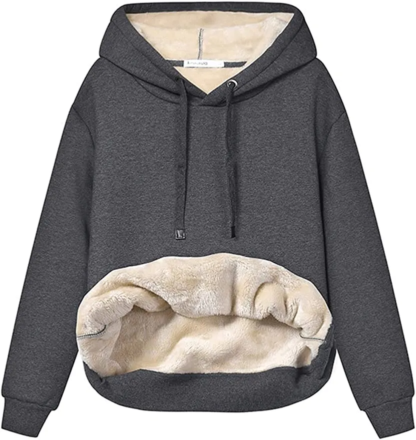 Women's Winter Warm Sherpa Fleece Lined Hooded Sweatshirts Pullover Tops  -  Made to Fit the Curvy Girl