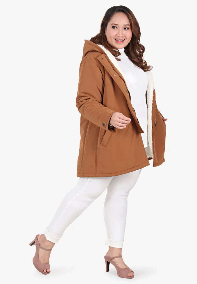 Wynter Warm Lined Winter Puffy Hoodie Jacket - Light Brown