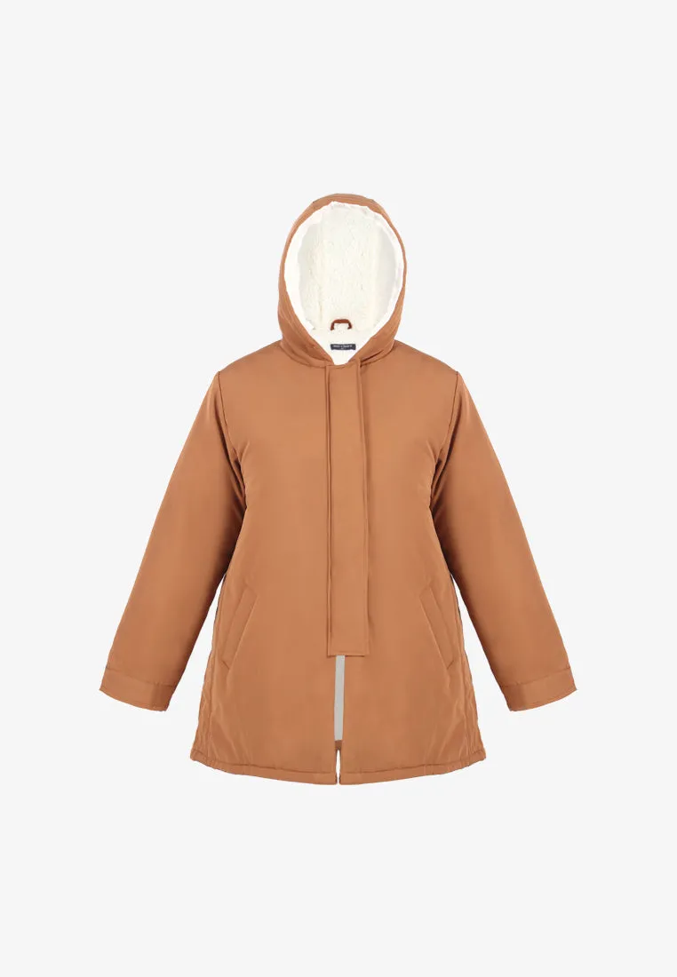 Wynter Warm Lined Winter Puffy Hoodie Jacket - Light Brown