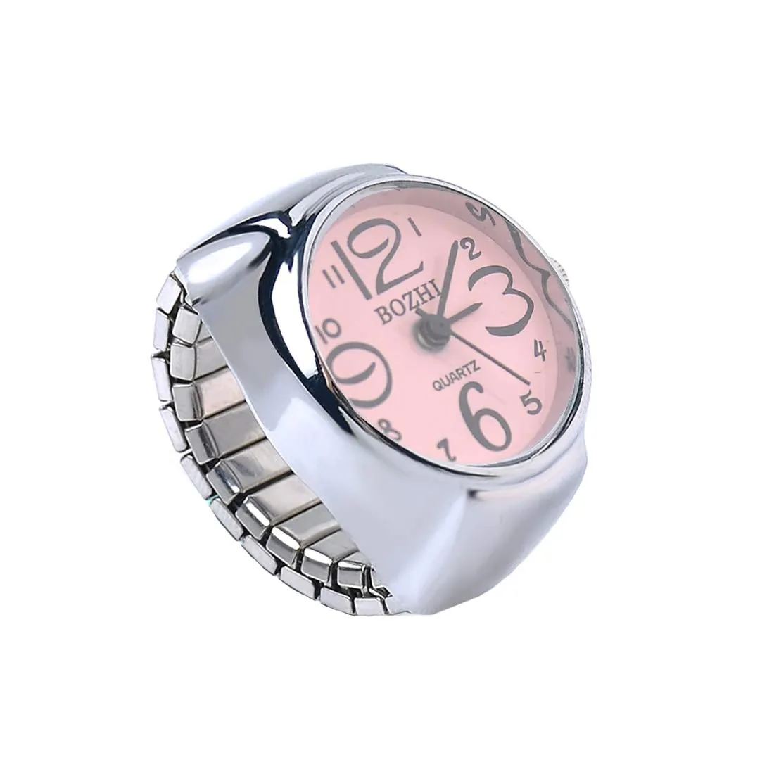 Yellow Chimes Stainless-Steel Base Metal Pink Dial Analog Stretchable Women's Watch Ring