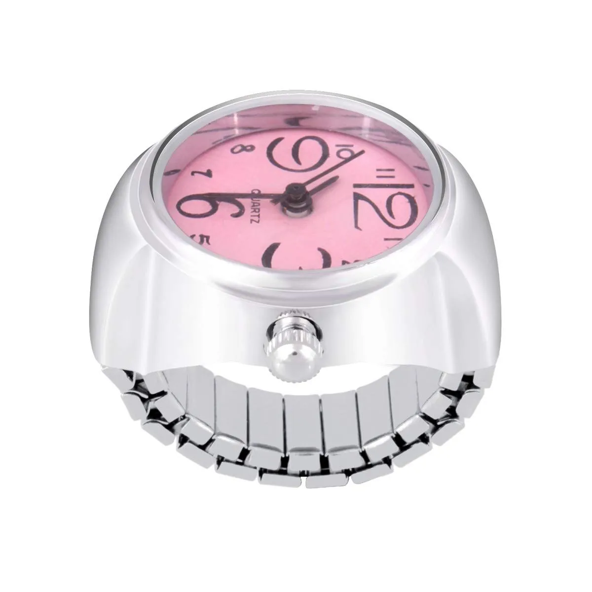 Yellow Chimes Stainless-Steel Base Metal Pink Dial Analog Stretchable Women's Watch Ring